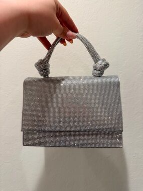 Zara Silver Crystal-Studded Knot-Handle Mini Bag